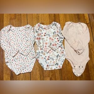 3-Pack Pink Floral & Stripe Long-Sleeve Baby One-Pieces